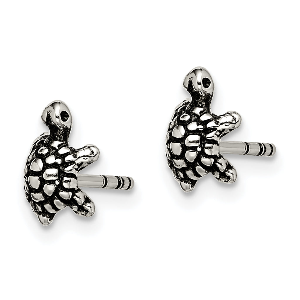 Sterling Silver 925 Turtle Post Earrings with Antiqued Finish  Textured, Casted Design