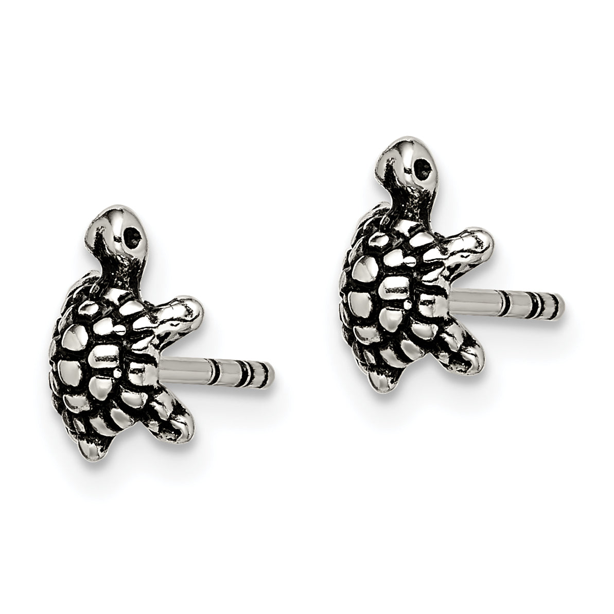 Sterling Silver 925 Turtle Post Earrings with Antiqued Finish  Textured, Casted Design
