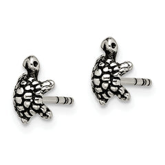 Sterling Silver 925 Turtle Post Earrings with Antiqued Finish  Textured, Casted Design