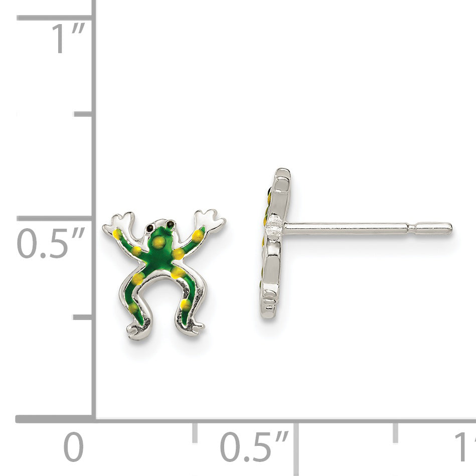 Sterling Silver 925 Enamel Frog Earrings with Polished Finish and Anti-Tarnish Coating