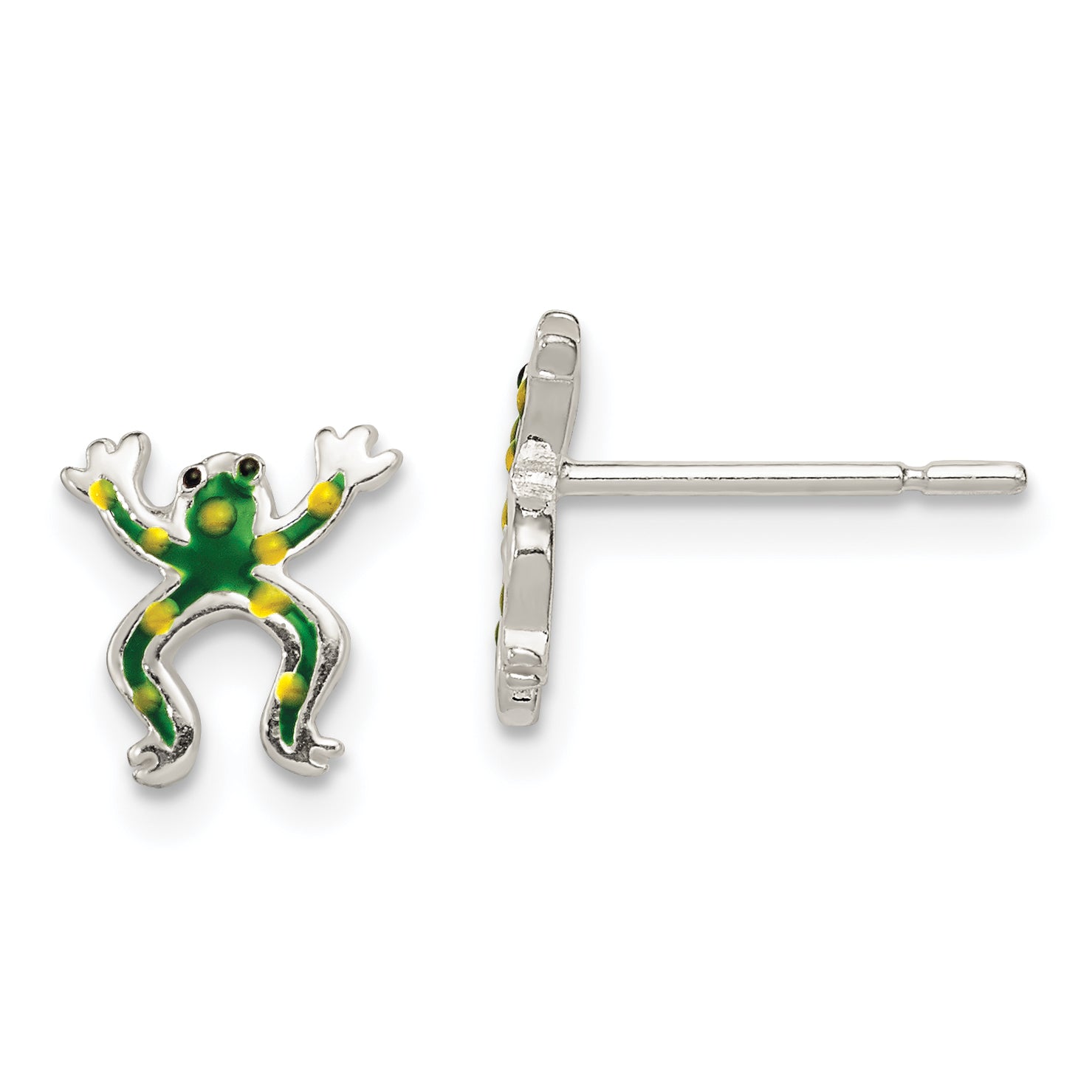 Sterling Silver Polished Enamel Frog Post Earrings Main image