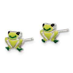 Sterling Silver Polished Enamel Frog Childs Post Earrings