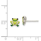 Sterling Silver Enamel Frog Child's Earrings with Polished Finish