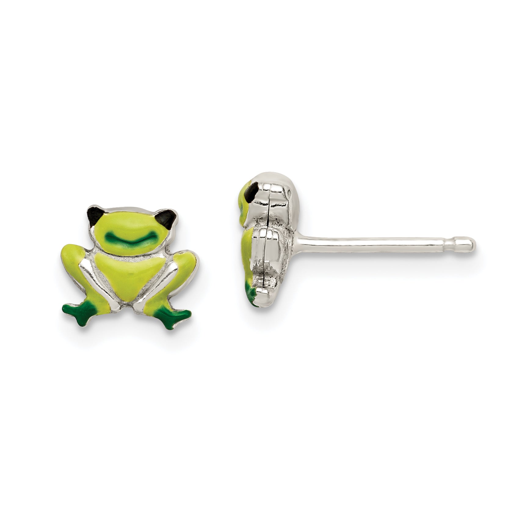 Sterling Silver Polished Enamel Frog Childs Post Earrings Main image