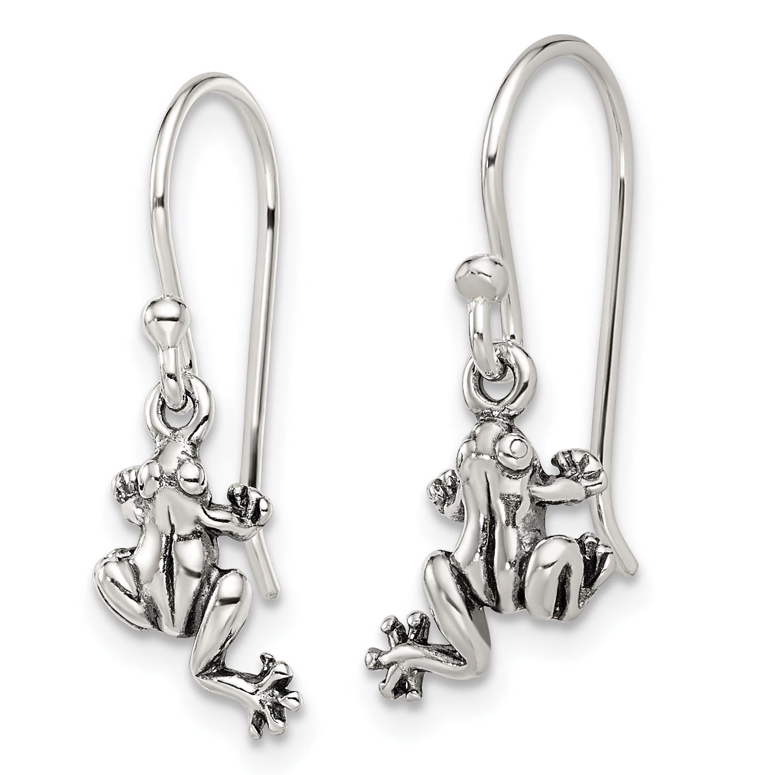 Sterling Silver Antiqued Frog Drop Earrings with Textured Design for Women Secondary image