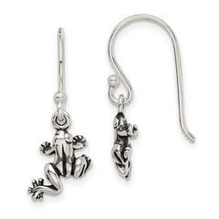 Sterling Silver and Antiqued Frog Shepherd Hook Earrings