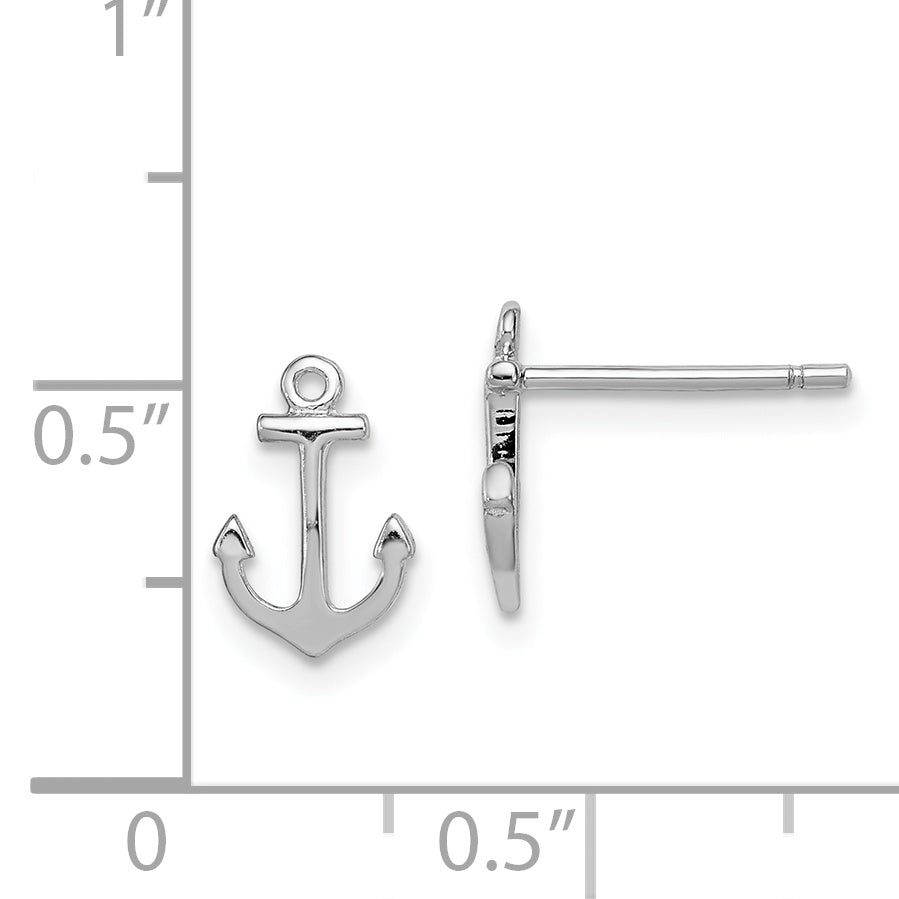 925 Sterling Silver Rhodium-Plated Anchor Earrings with Polished Finish for Women
