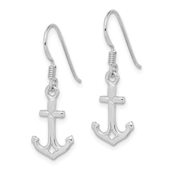 Sterling Silver Rhodium-Plated Anchor Drop Earrings with Polished Finish