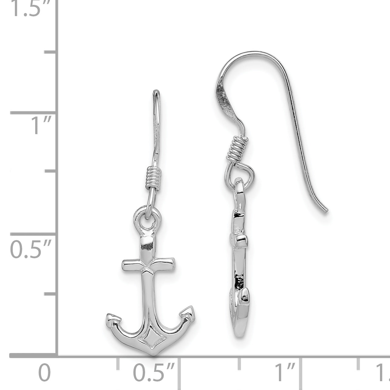 Sterling Silver Rhodium-Plated Anchor Drop Earrings with Polished Finish