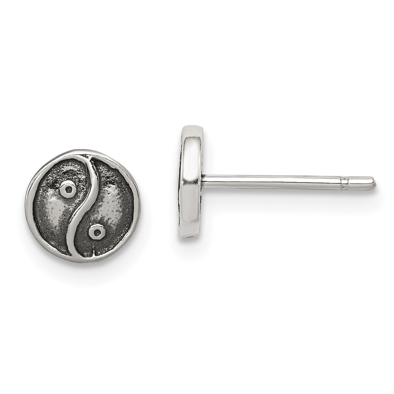 Sterling Silver Polished and Antiqued Yin Yang Sign Post Earrings Main image