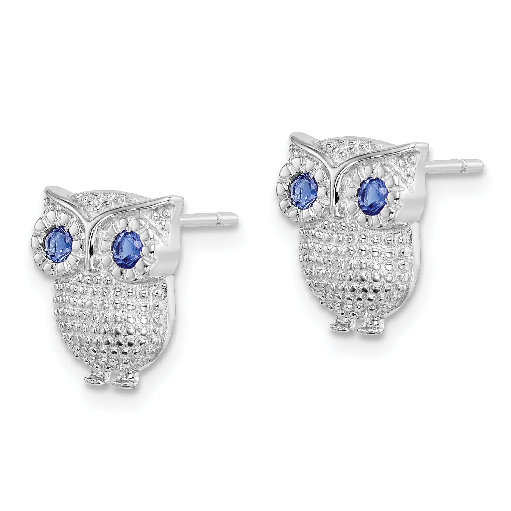 Sterling Silver 925 Owl Earrings with Blue Glass Accents Polished Finish