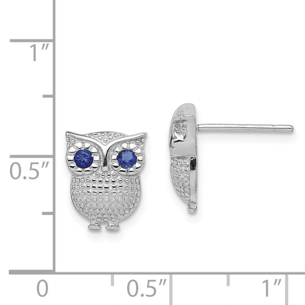 Sterling Silver 925 Owl Earrings with Blue Glass Accents Polished Finish