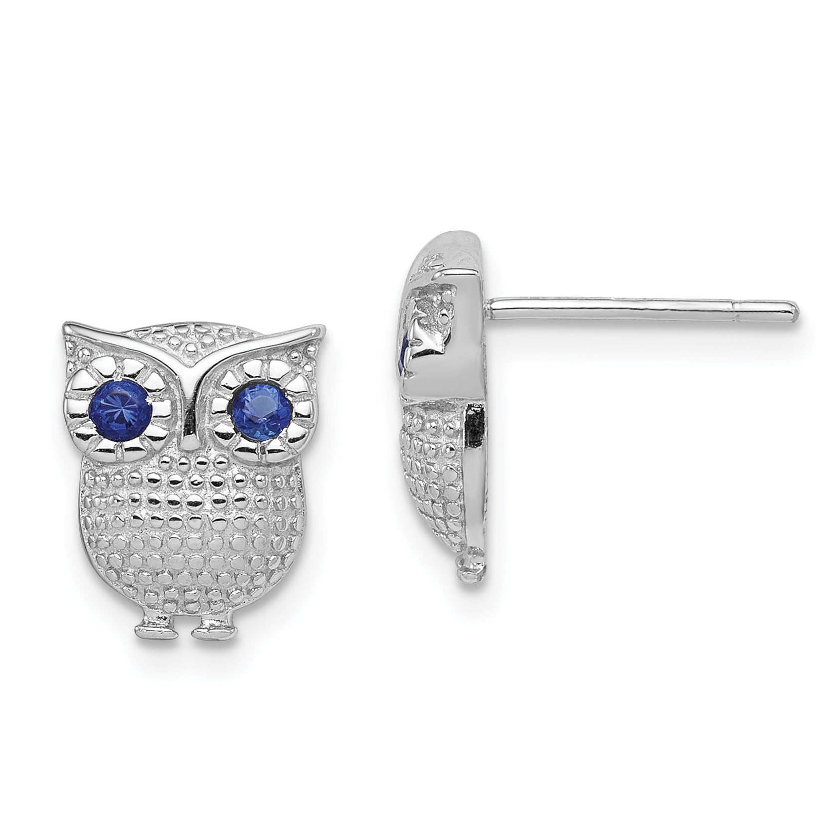 Sterling Silver RH-plated Blue Glass Owl Post Earrings Main image