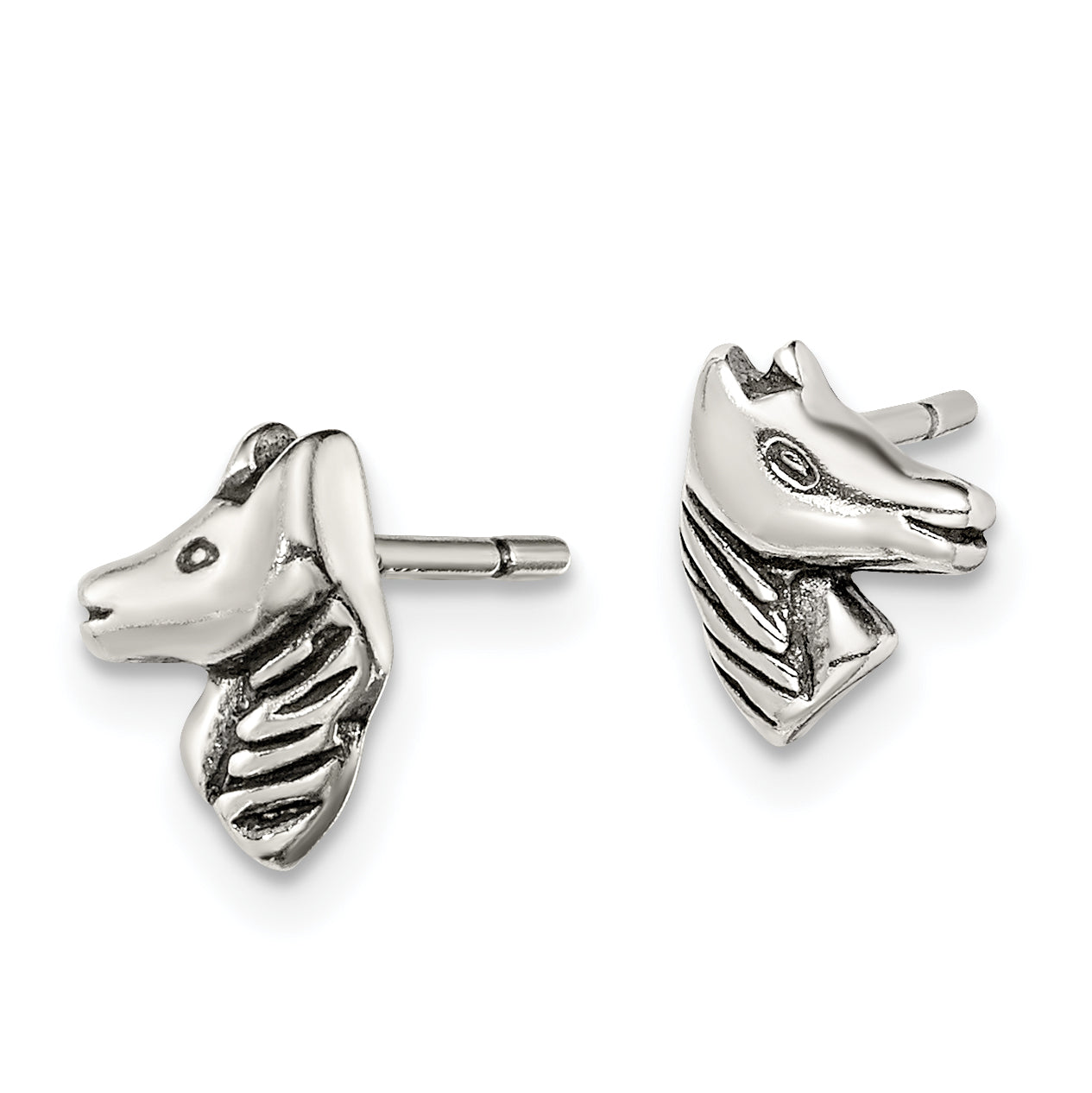 Sterling Silver Polished and Antiqued Horse Post Earrings