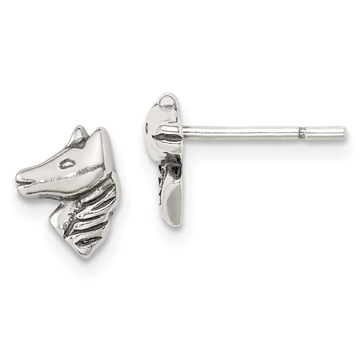 Sterling Silver Polished and Antiqued Horse Post Earrings