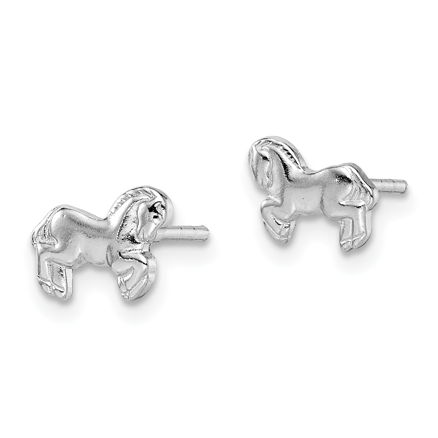 Sterling Silver 925 Children's Horse Earrings with Polished Rhodium Finish Secondary image