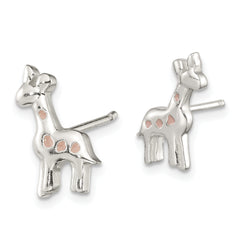 Sterling Silver 925 Giraffe Earrings with Polished Enamel Finish for Kids