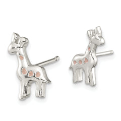 Sterling Silver Polished Enamel Giraffe Childs Post Earrings