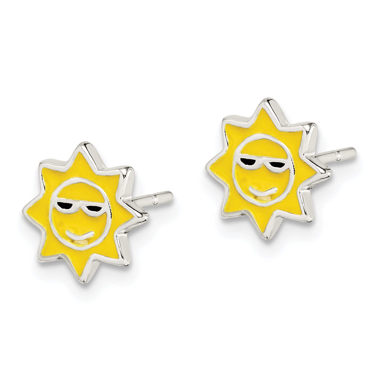 Sterling Silver Sunshine Enamel Post Earrings with Polished Finish and Anti-Tarnish Coating Secondary image