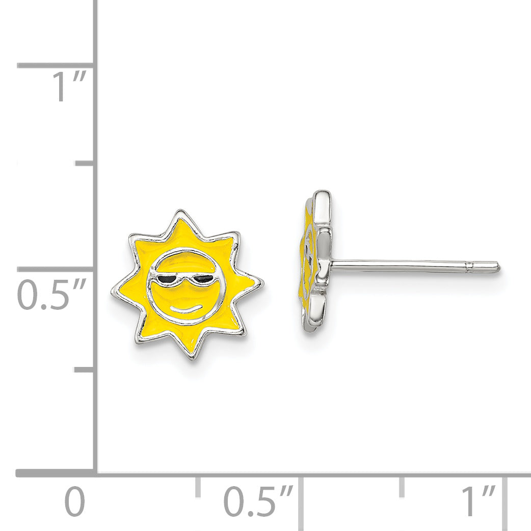 Sterling Silver Sunshine Enamel Post Earrings with Polished Finish and Anti-Tarnish Coating