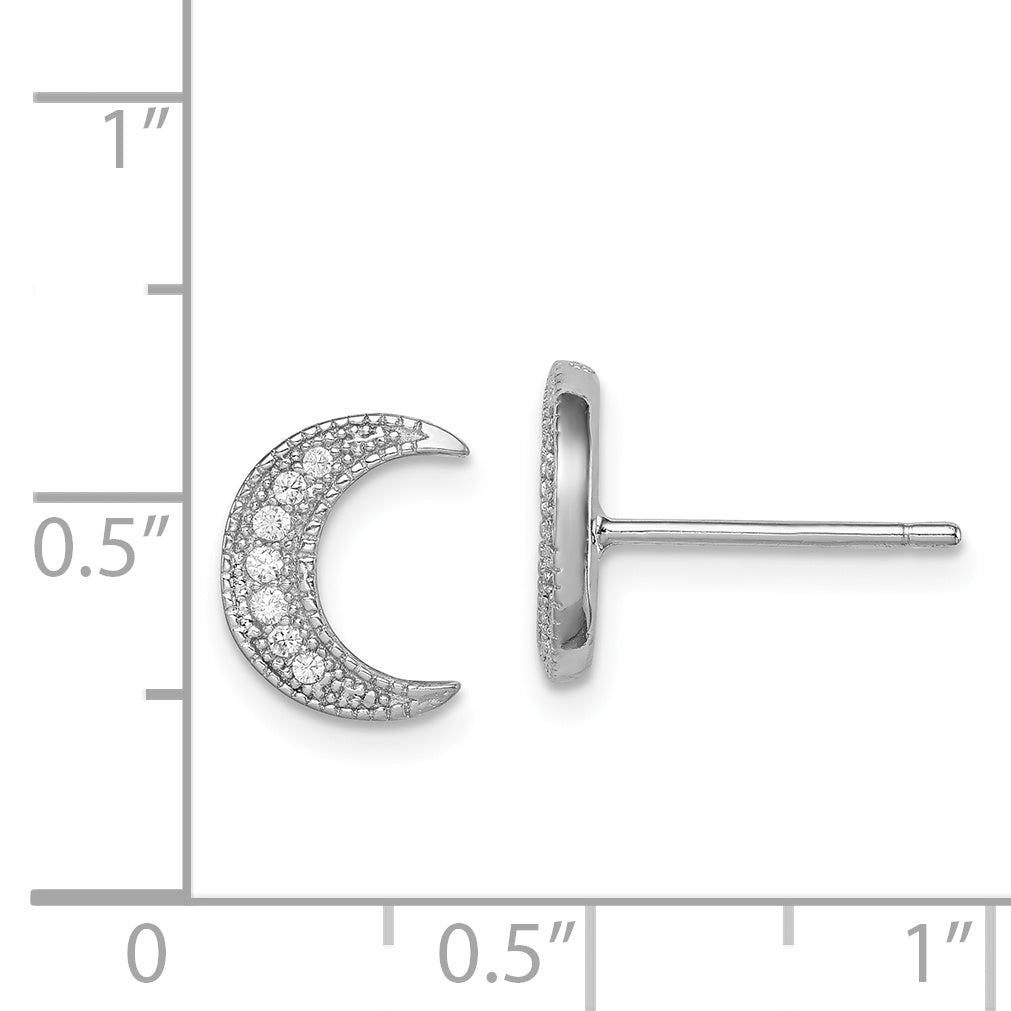 Sterling Silver Rhodium-Plated CZ Crescent Moon Earrings Elegant Polished Design
