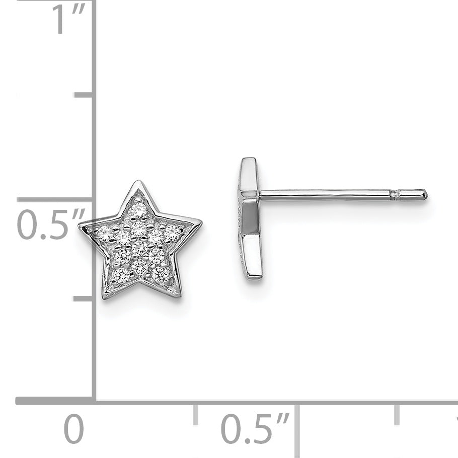 Sterling Silver Rhodium-Plated Star Earrings with CZ Accents