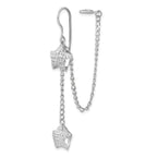 Sterling Silver Rhodium-Plated Star Dangle Earrings with Earlobe Cuff, Polished Diamond-Cut Finish