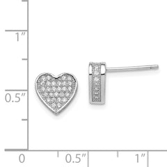 Sterling Silver 925 Heart CZ Pavé Earrings with Rhodium Polish