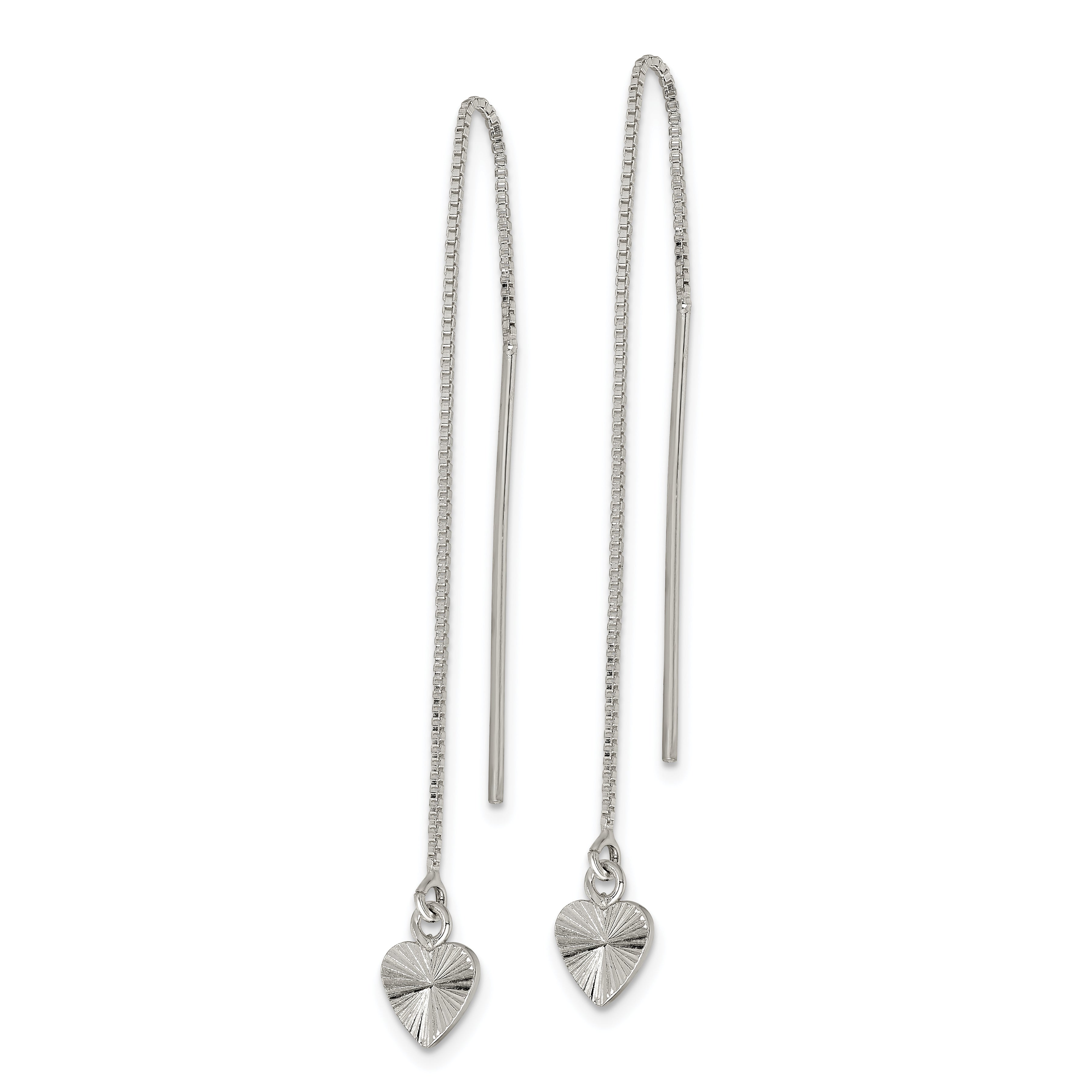 Sophia Jewelers Sterling Silver Diamond-Cut Dangle Heart Earrings with Polished Finish