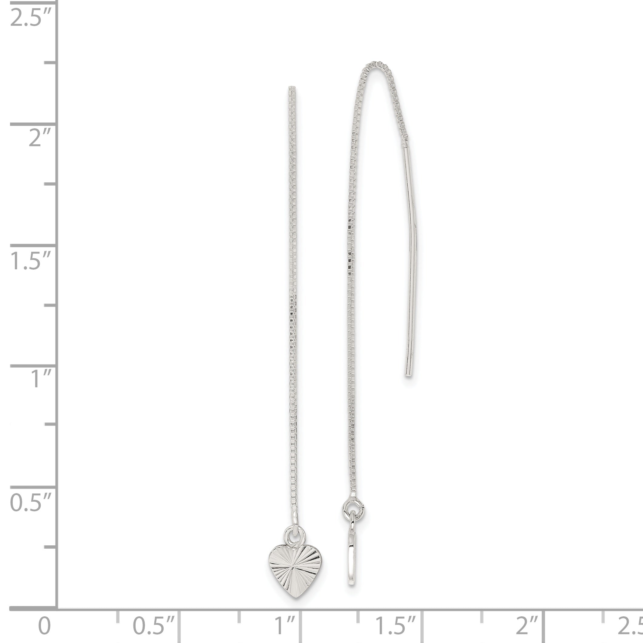 Sophia Jewelers Sterling Silver Diamond-Cut Dangle Heart Earrings with Polished Finish