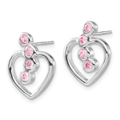 Sophia Jewelers Sterling Silver Pink CZ Heart Post Earrings Polished Elegant Dangle