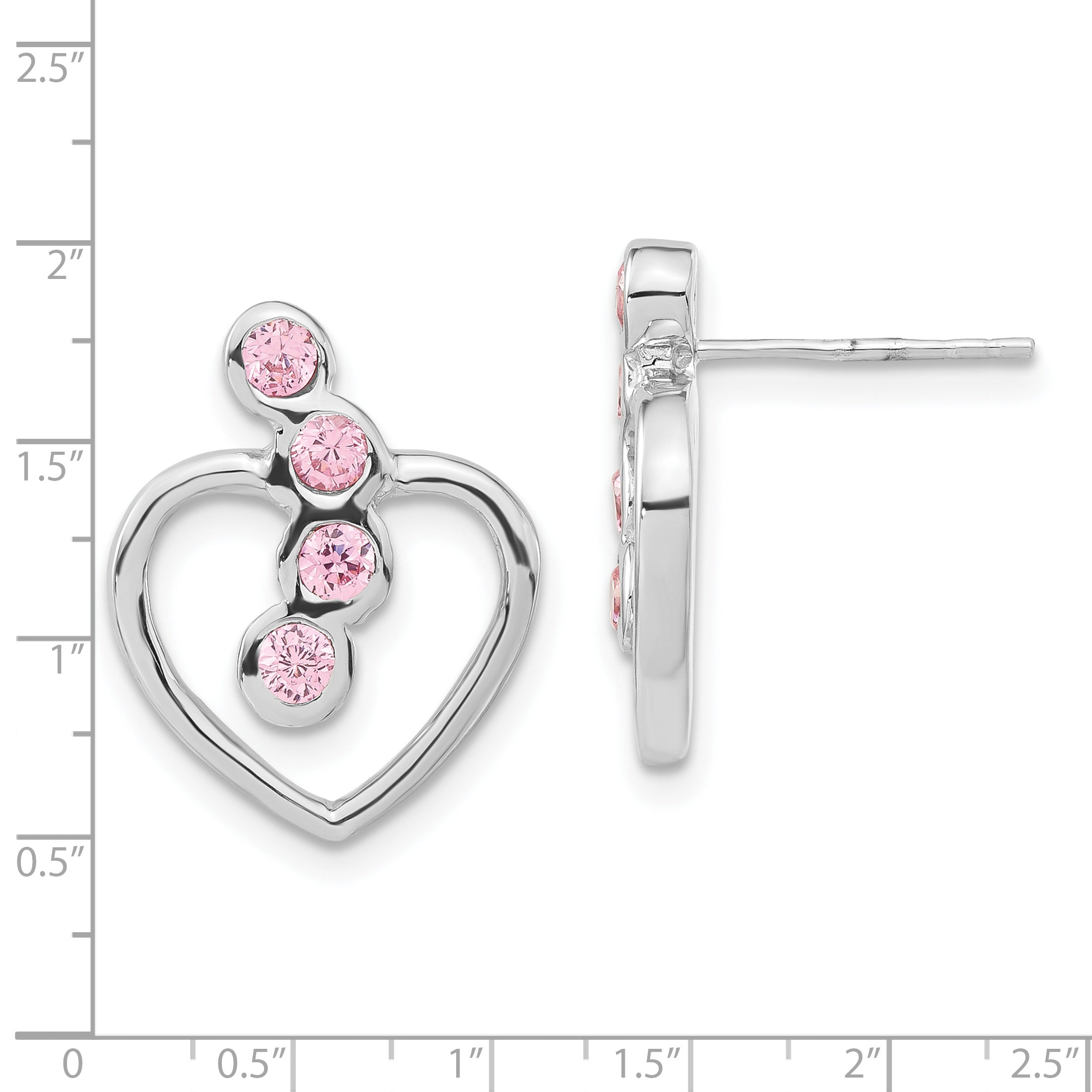 Sophia Jewelers Sterling Silver Pink CZ Heart Post Earrings Polished Elegant Dangle