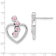 Sophia Jewelers Sterling Silver Pink CZ Heart Post Earrings Polished Elegant Dangle