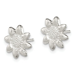 Sterling Silver Polished & Textured Sunflower Post Earrings