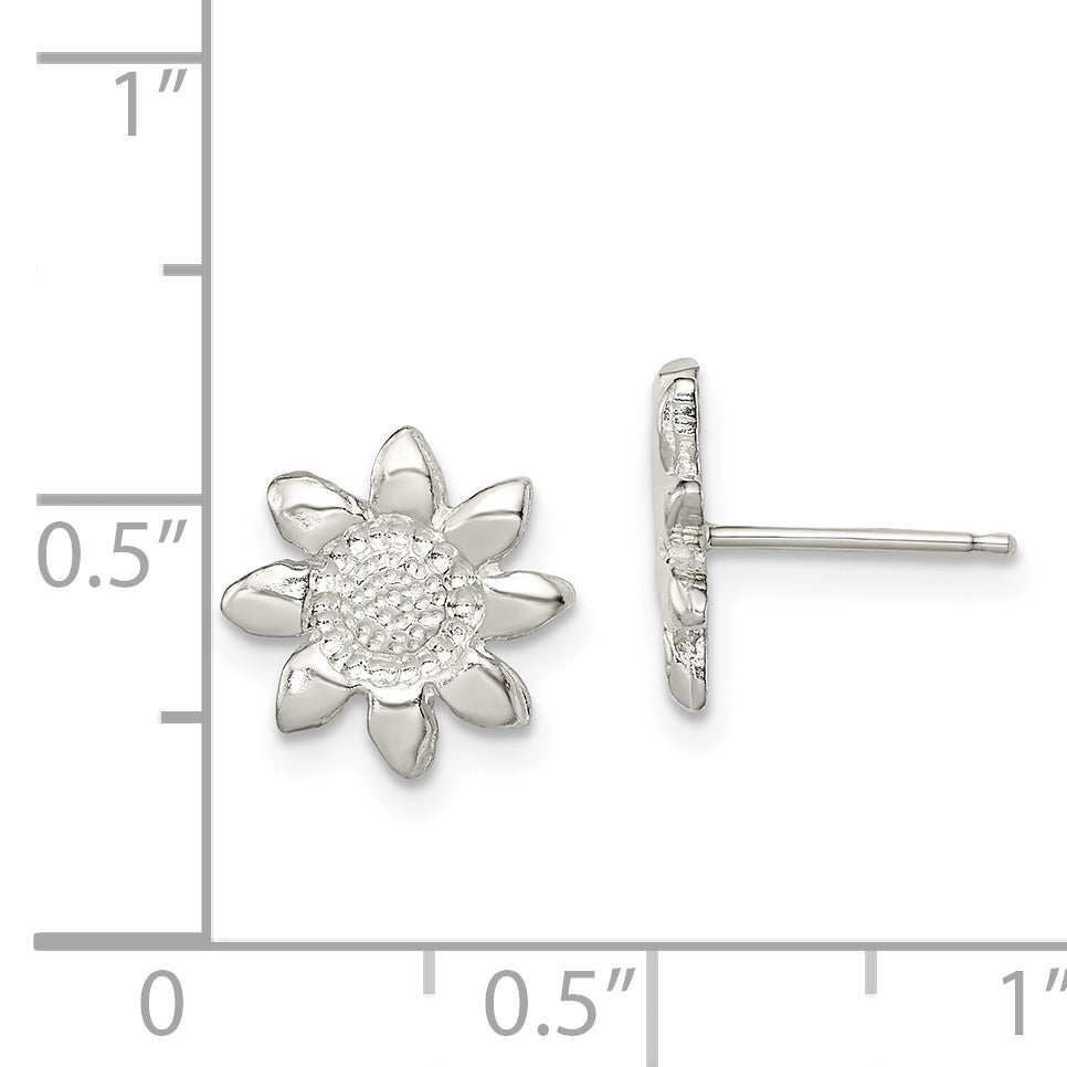 Sterling Silver Sunflower Earrings for Girls with Polished Textured Finish