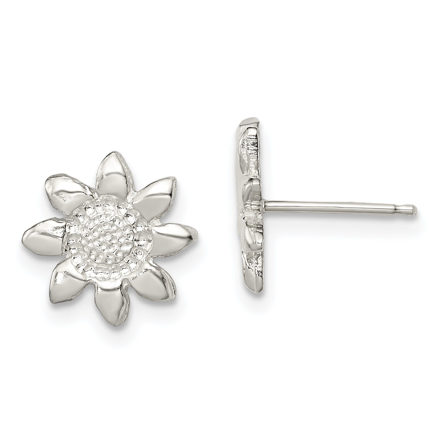 Sterling Silver Polished & Textured Sunflower Post Earrings Main image