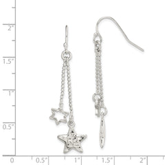 Sterling Silver Diamond-cut Star Dangle Shepherd Hook Earrings