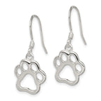 Sterling Silver Paw Print Shepherd Hook Earrings with Polished Finish for Animal Lovers
