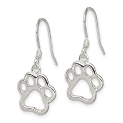 Sterling Silver Paw Print Shepherd Hook Earrings with Polished Finish for Animal Lovers