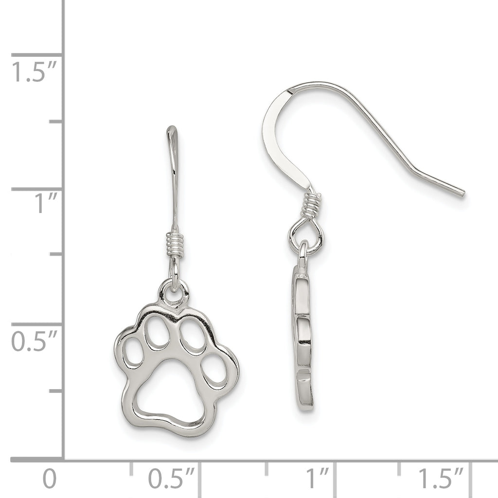 Sterling Silver Paw Print Shepherd Hook Earrings with Polished Finish for Animal Lovers