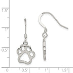 Sterling Silver Paw Print Shepherd Hook Earrings with Polished Finish for Animal Lovers
