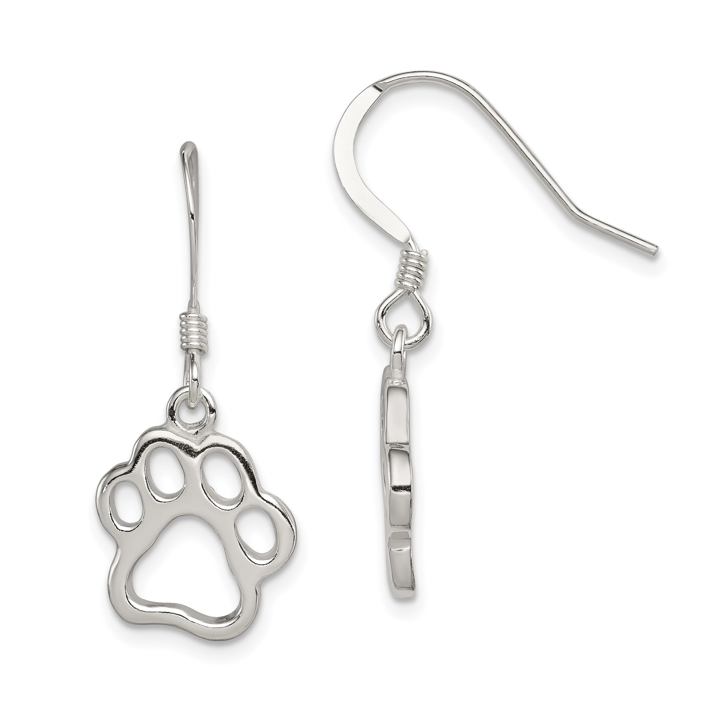 Sterling Silver Polished Paw Print Shepherd Hook Earrings Main image