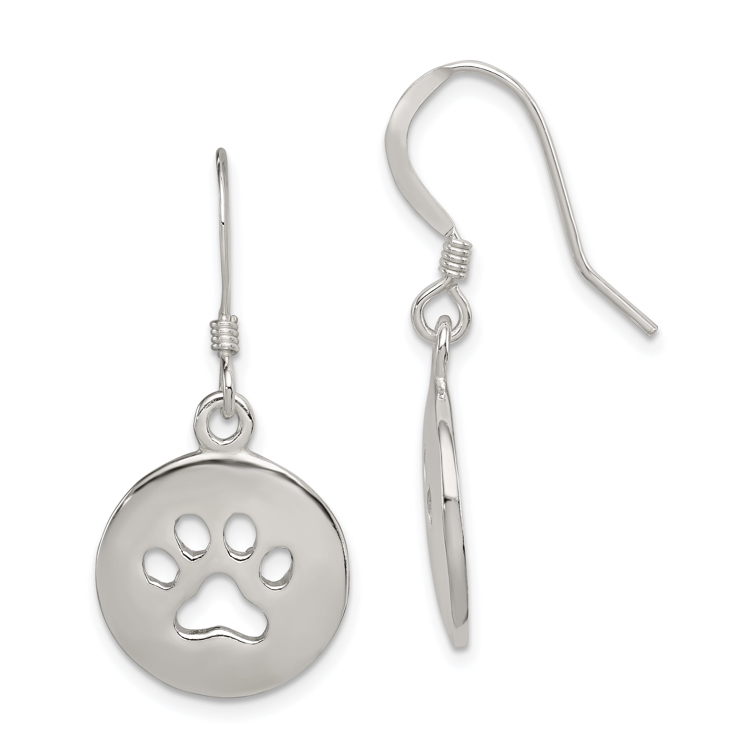 Sterling Silver Polished Paw Print Shepherd Hook Earrings Main image