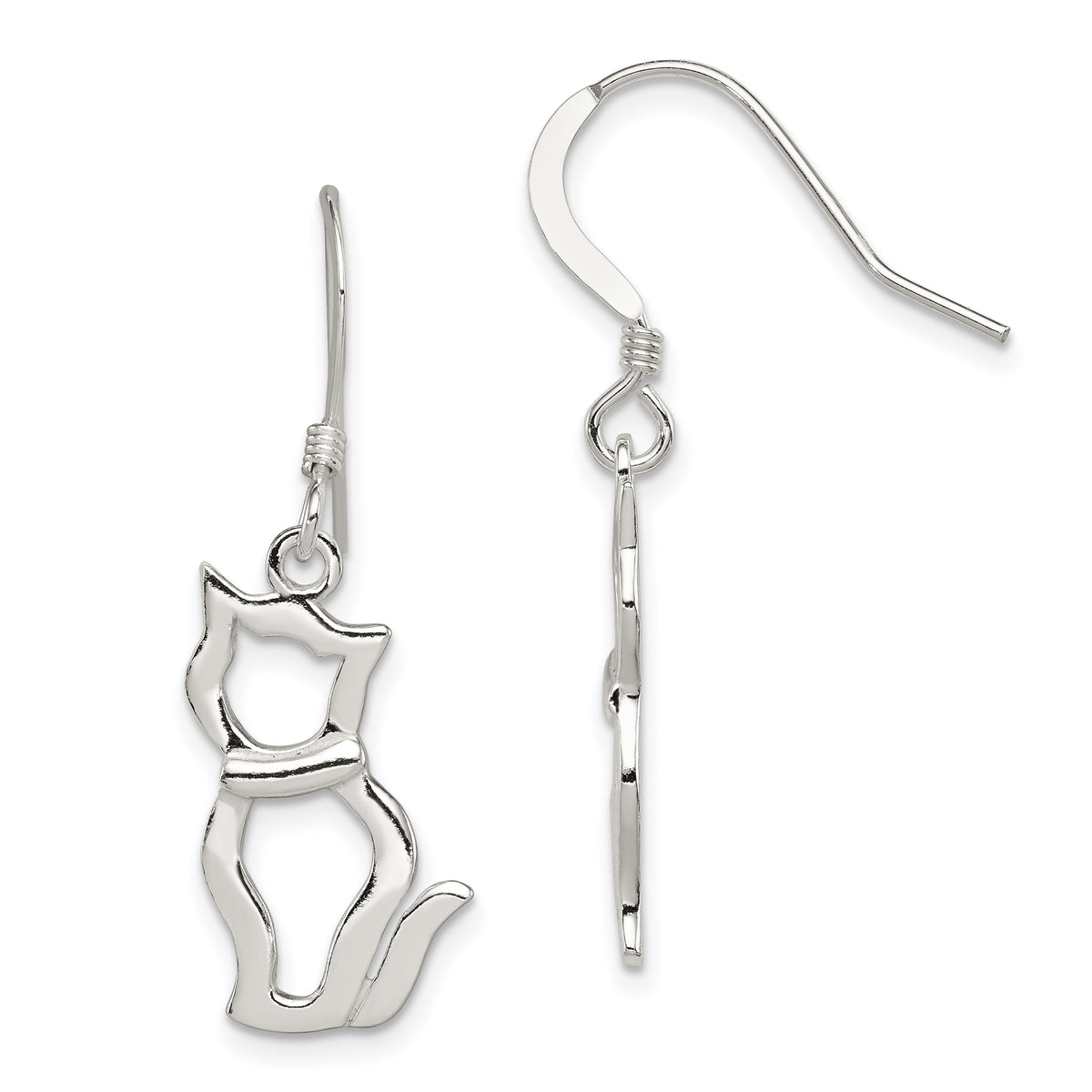 Sterling Silver Polished Cat Shepherd Hook Earrings Main image