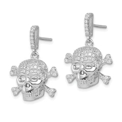 Sterling Silver 925 Rhodium-Plated CZ Skull Dangle Earrings for Women