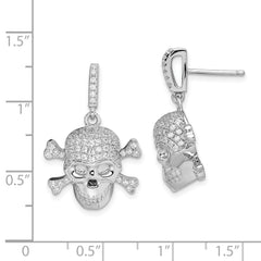 Sterling Silver 925 Rhodium-Plated CZ Skull Dangle Earrings for Women