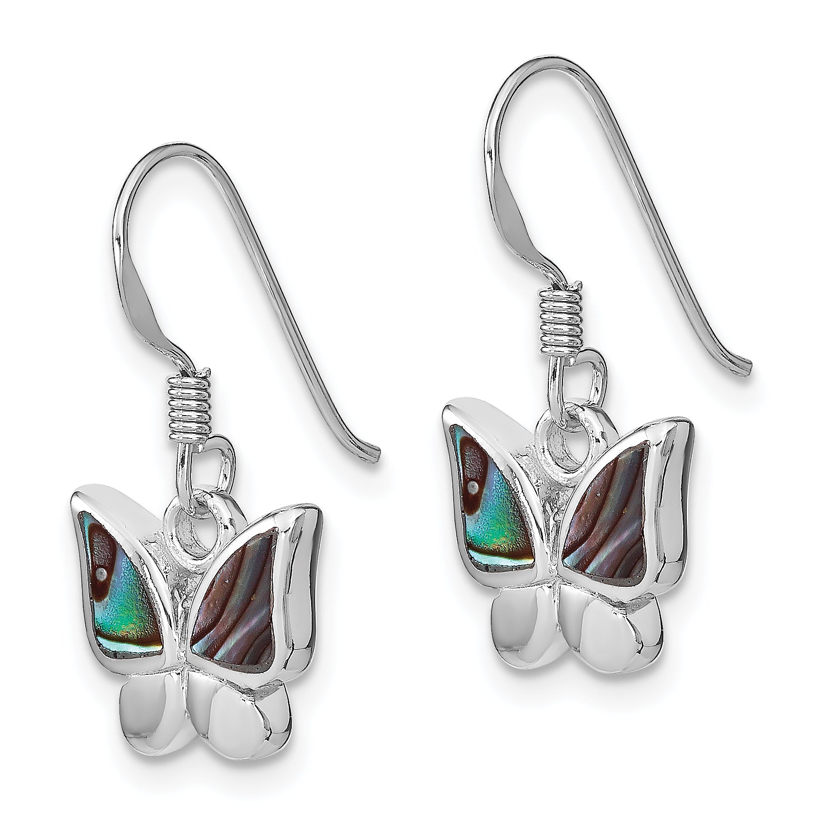 Sterling Silver Abalone Butterfly Earrings with Rhodium-Plated Polished Finish