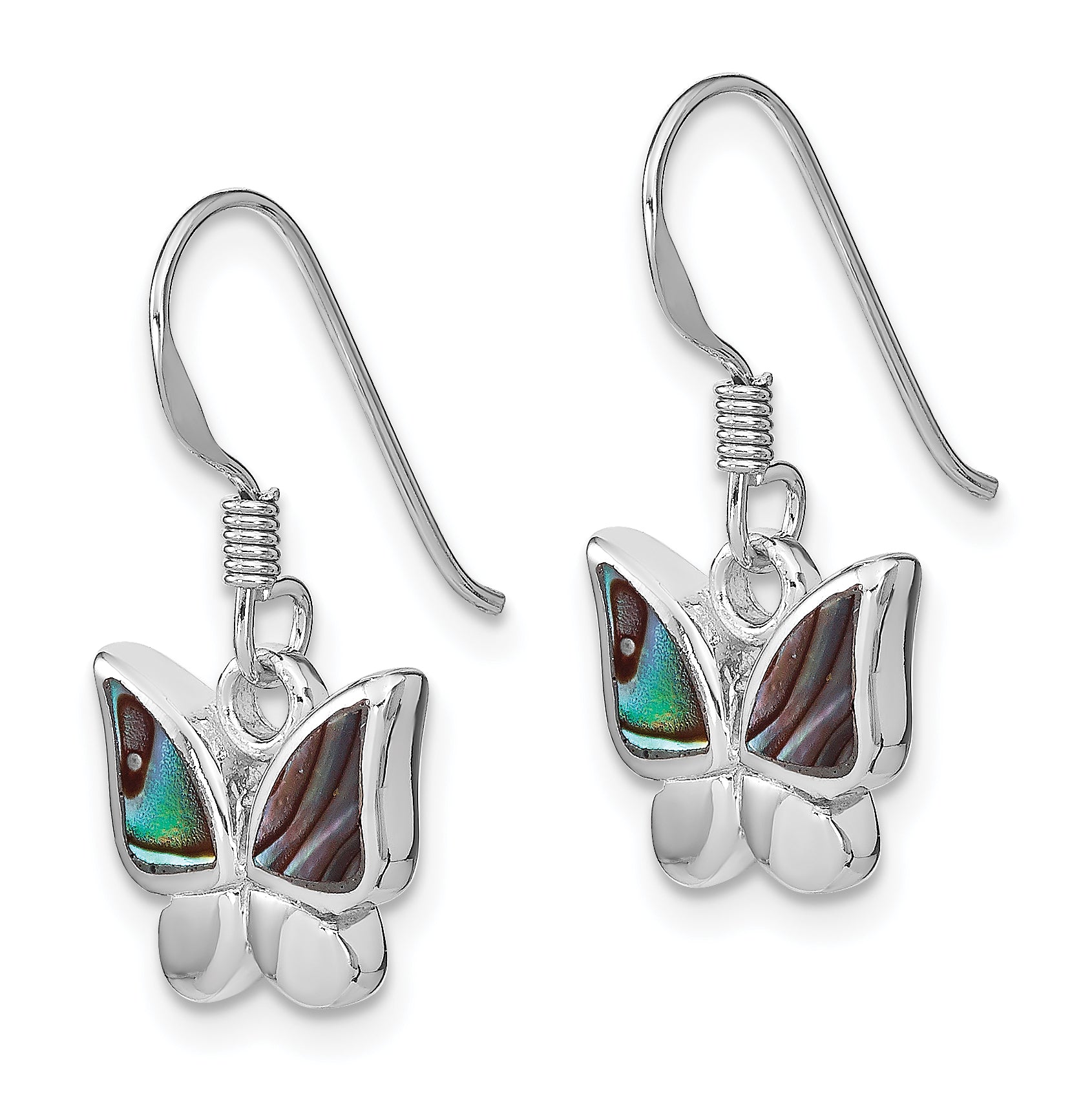 Sterling Silver Rhodium-plated Polished Abalone Butterfly Earrings