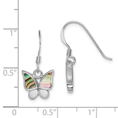 Sterling Silver Abalone Butterfly Earrings with Rhodium-Plated Polished Finish