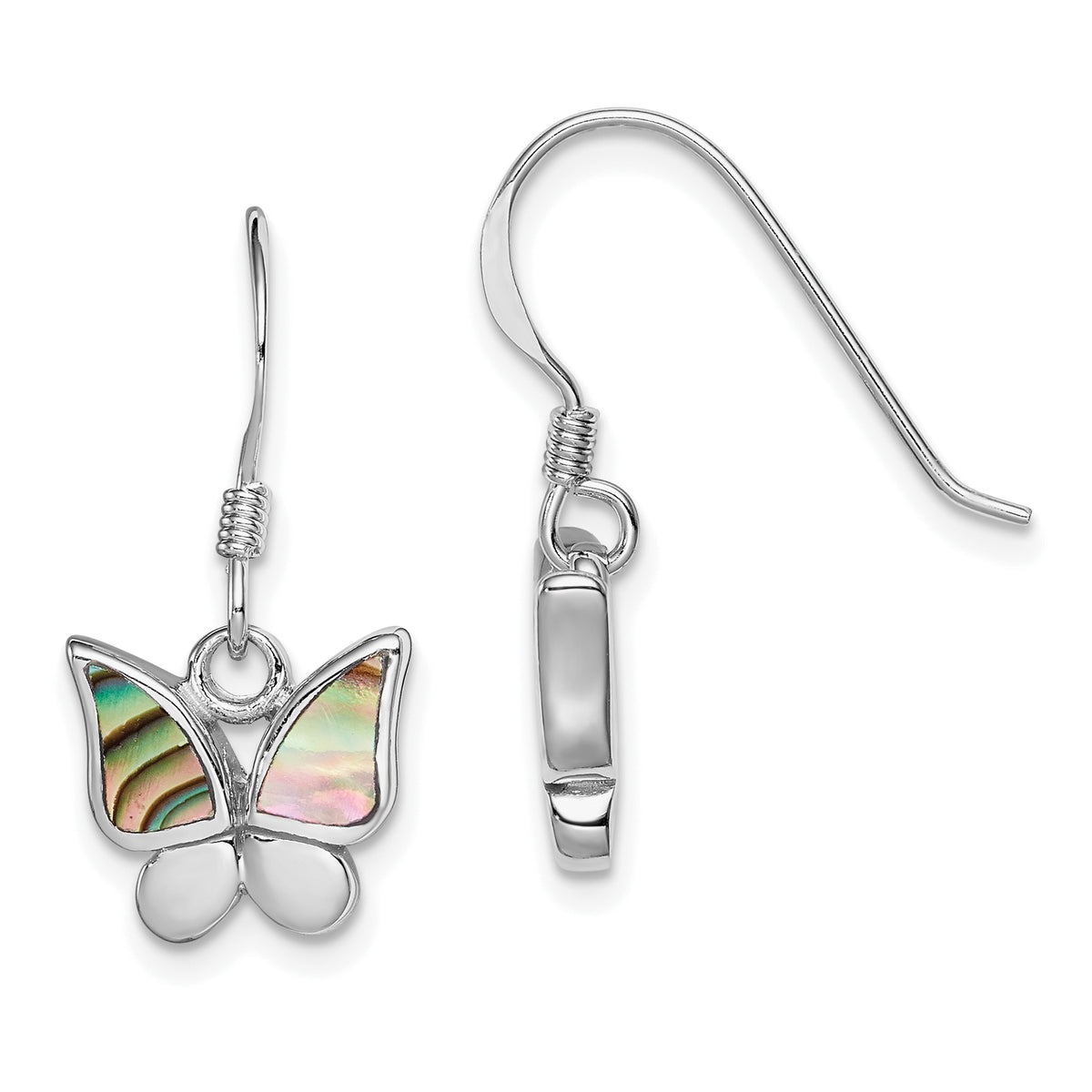 Sterling Silver Rhodium-plated Polished Abalone Butterfly Earrings